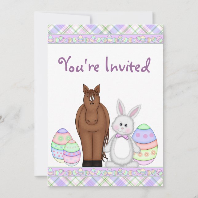 Horse and Easter Bunny Birthday Invitation ~ Girls (Front)