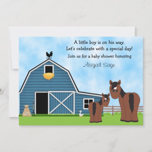 Horse and Farm Baby Shower Invitation for Boys