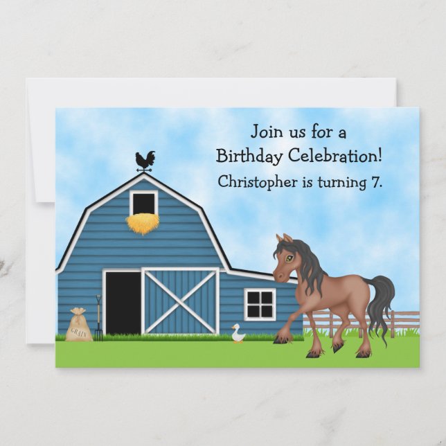 Horse and Farm Birthday Invitation for Boys (Front)