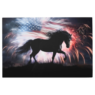 Horse and Flag Fireworks Patriotic  Metal Print