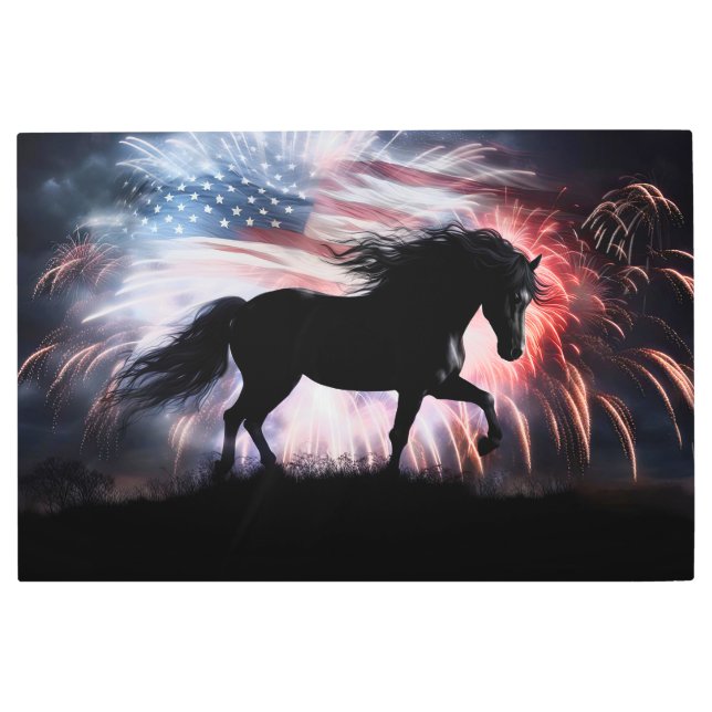 Horse and Flag Fireworks Patriotic  Metal Print (Front)