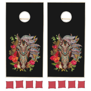 Horse And Floral Horseshoe Cornhole Set