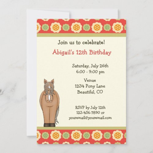 Horse and Flowers Birthday Invitation for Girls