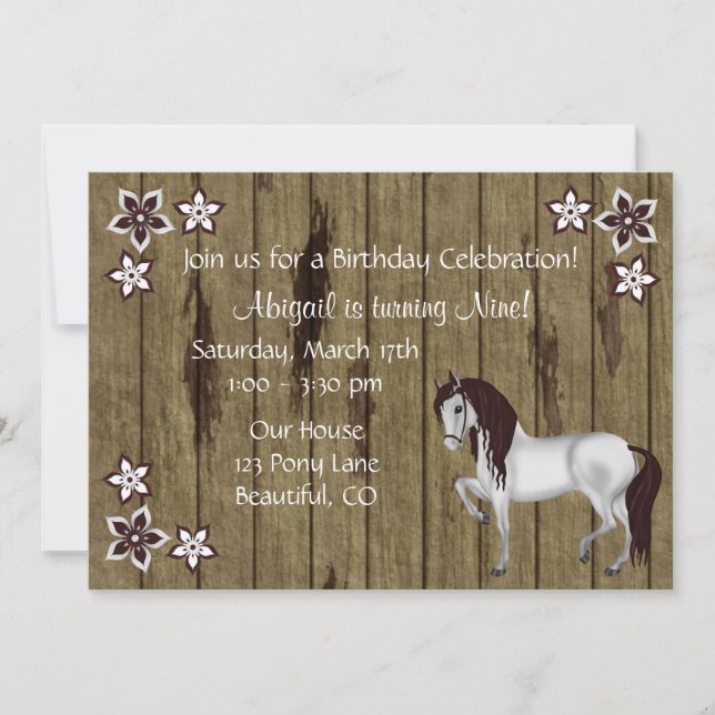 Horse and Flowers Birthday Invitation ~ Girls (Front)