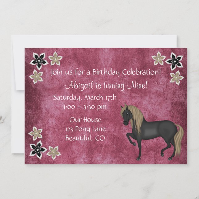 Horse and Flowers Birthday Invitation ~ Girls (Front)