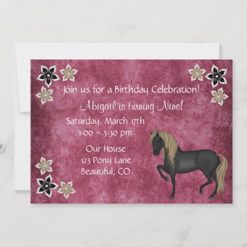 Horse and Flowers Birthday Invitation  Girls