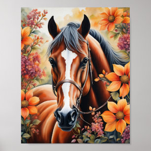 Horse And Flowers Poster