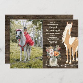 Horse and Flowers Rustic Wood Photo Birthday