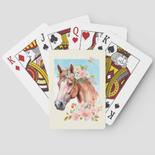 Horse and Flowers Watercolor Art Poker Cards