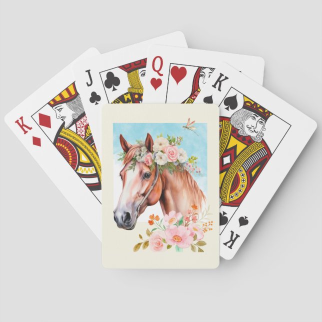 Horse and Flowers Watercolor Art Poker Cards (Back)