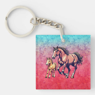 Horse and Foal on Textured Background Keychain