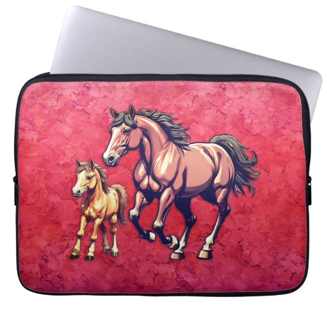 Horse and Foal on Textured Background Laptop Sleeve (Front)