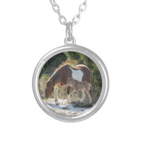 Horse and Foal Photograph Silver Plated Necklace