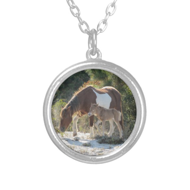 Horse and Foal Photograph Silver Plated Necklace (Front)