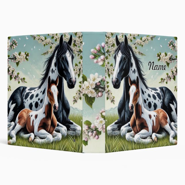 Horse and Foal Resting Amid Blossoming Trees 3 Ring Binder (Background)