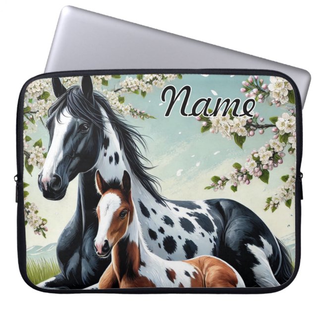 Horse and Foal Resting Amid Blossoming Trees Laptop Sleeve (Front)