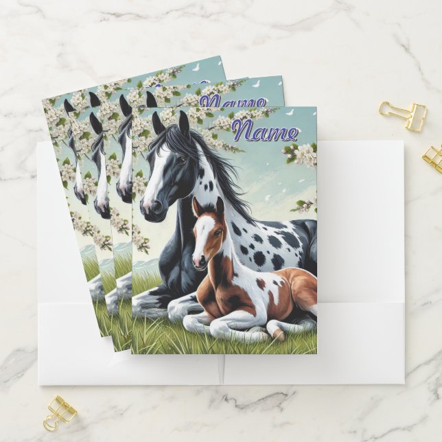 Horse and Foal Resting Amid Blossoming Trees Pocket Folder (In Situ)