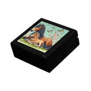 Horse and Foal Resting in a Spring Setting Gift Box