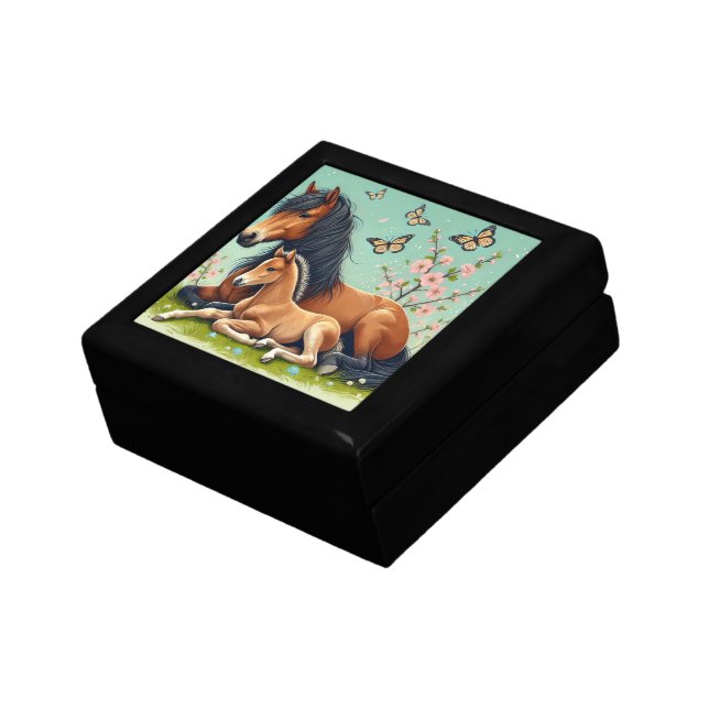 Horse and Foal Resting in a Spring Setting Gift Box (Side)