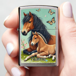 Horse and Foal Resting in a Spring Setting Zippo Lighter