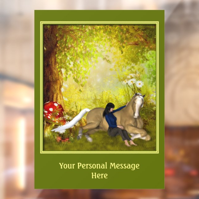 Horse And Girl Fantasy Forest Personalized  Window Cling (Sheet 2)