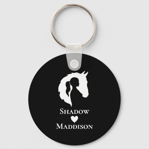 Horse and girl horse lover silhouette heart custom keychain