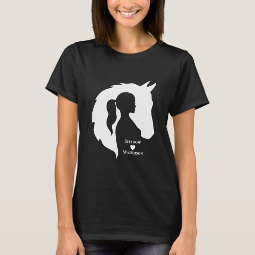 Horse and girl horse lover silhouette heart custom T_Shirt