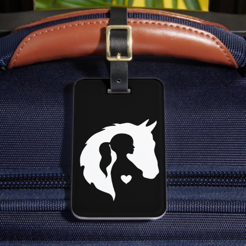 Horse and girl horse lover silhouette heart luggage tag