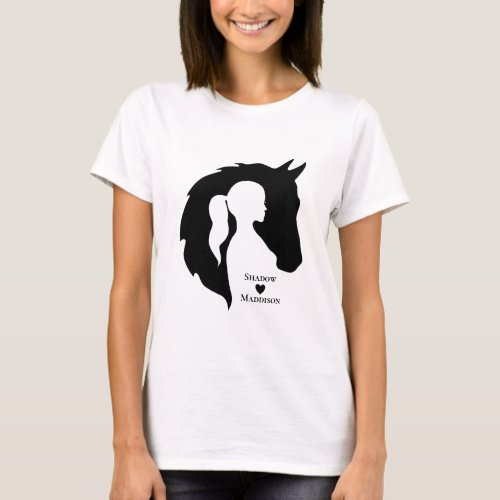 Horse and girl horse lover silhouette heart T_Shirt