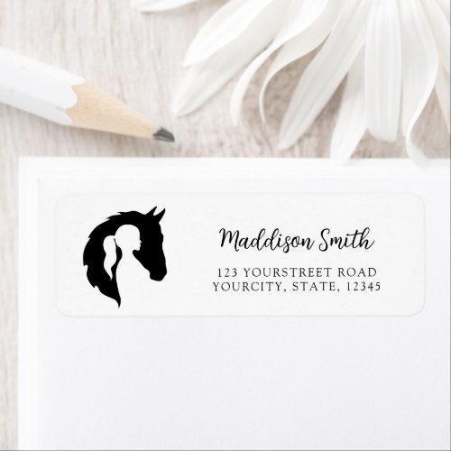 Horse and girl horse lover silhouette label