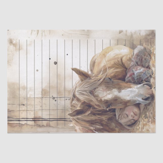 Horse And Girl In Barn Asleep "Best friends" Tissue Paper (Front)