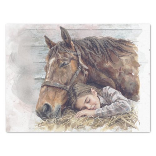 Horse And Girl In Barn Asleep Best friends Tissue Paper