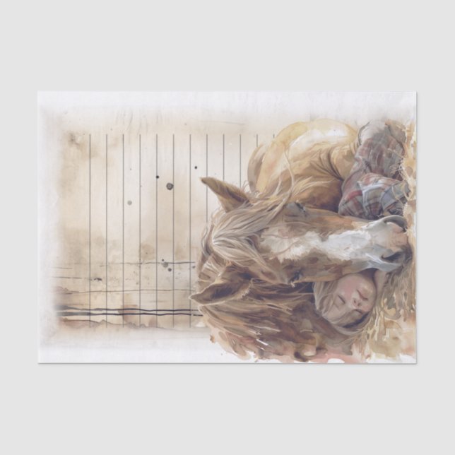 Horse And Girl In Barn Asleep "Best friends" Tissue Paper (Front)