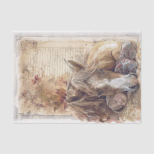 Horse And Girl In Barn Asleep "Best friends" Tissue Paper