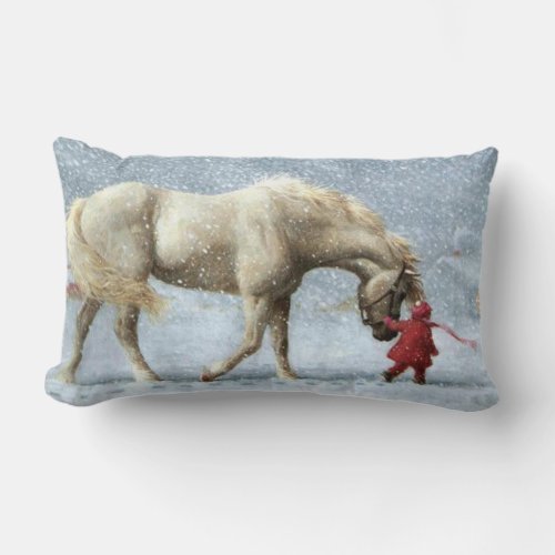 Horse and Girl in Snow Pillow