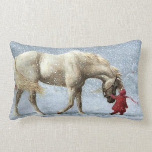 Horse and Girl in Snow Pillow
