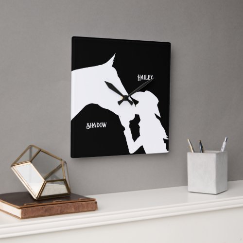 Horse and girl kiss Cowgirl western Square Wall Clock