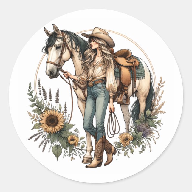 Horse and Girl Sticker with Sunflowers (Front)