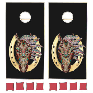 Horse And Gold Horseshoe Cornhole Set