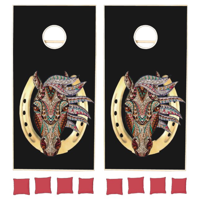 Horse And Gold Horseshoe Cornhole Set (Set)