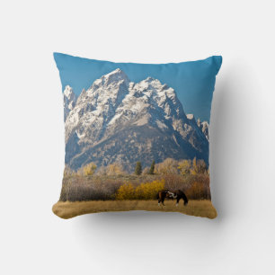 Horse and Grand Tetons, Moose Head Ranch Throw Pillow