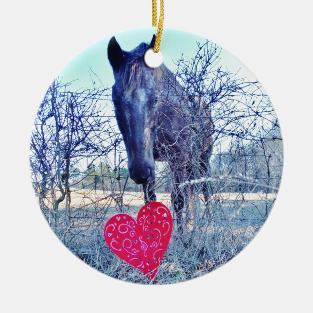 Horse and  Heart Ceramic Ornament (Front)