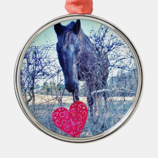Horse and  Heart Metal Ornament (Front)