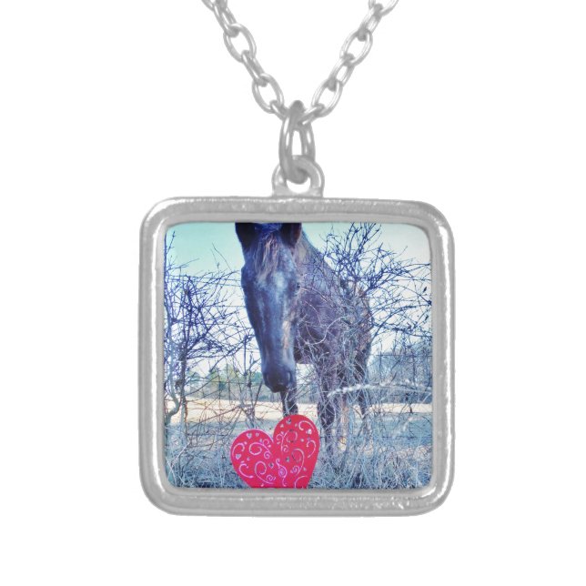 Horse and  Heart Silver Plated Necklace (Front)