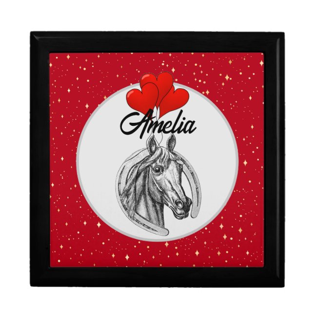 Horse and Hearts Personalized Jewelry Box (Front)