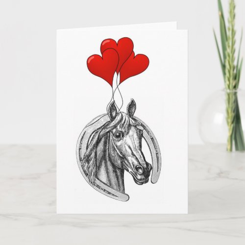 Horse and Hearts Valentines Day Holiday Card