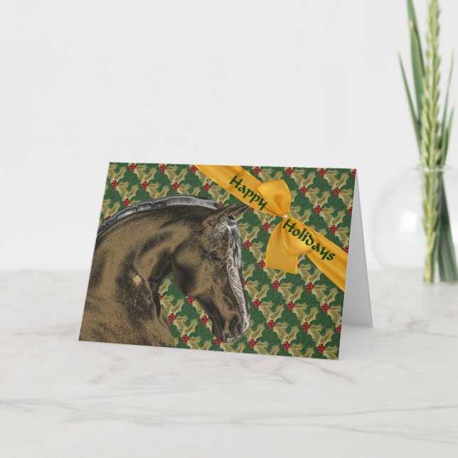 Horse And Holly Christmas Holiday Card (Front)