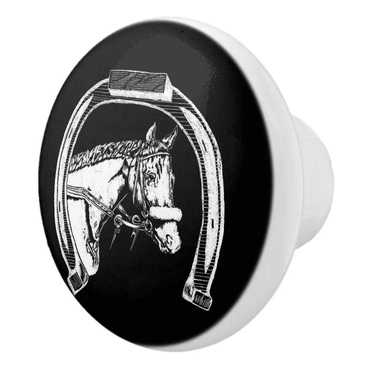 Horse and Horseshoe Scratch Art Ceramic Knob Zazzle