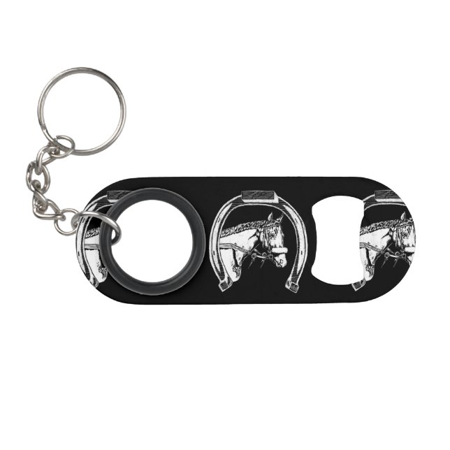 Horse and Horseshoe Scratch Art Keychain Bottle Opener (Front (Horizontal))