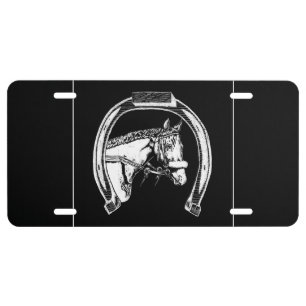 Horse and Horseshoe Scratch Art License Plate